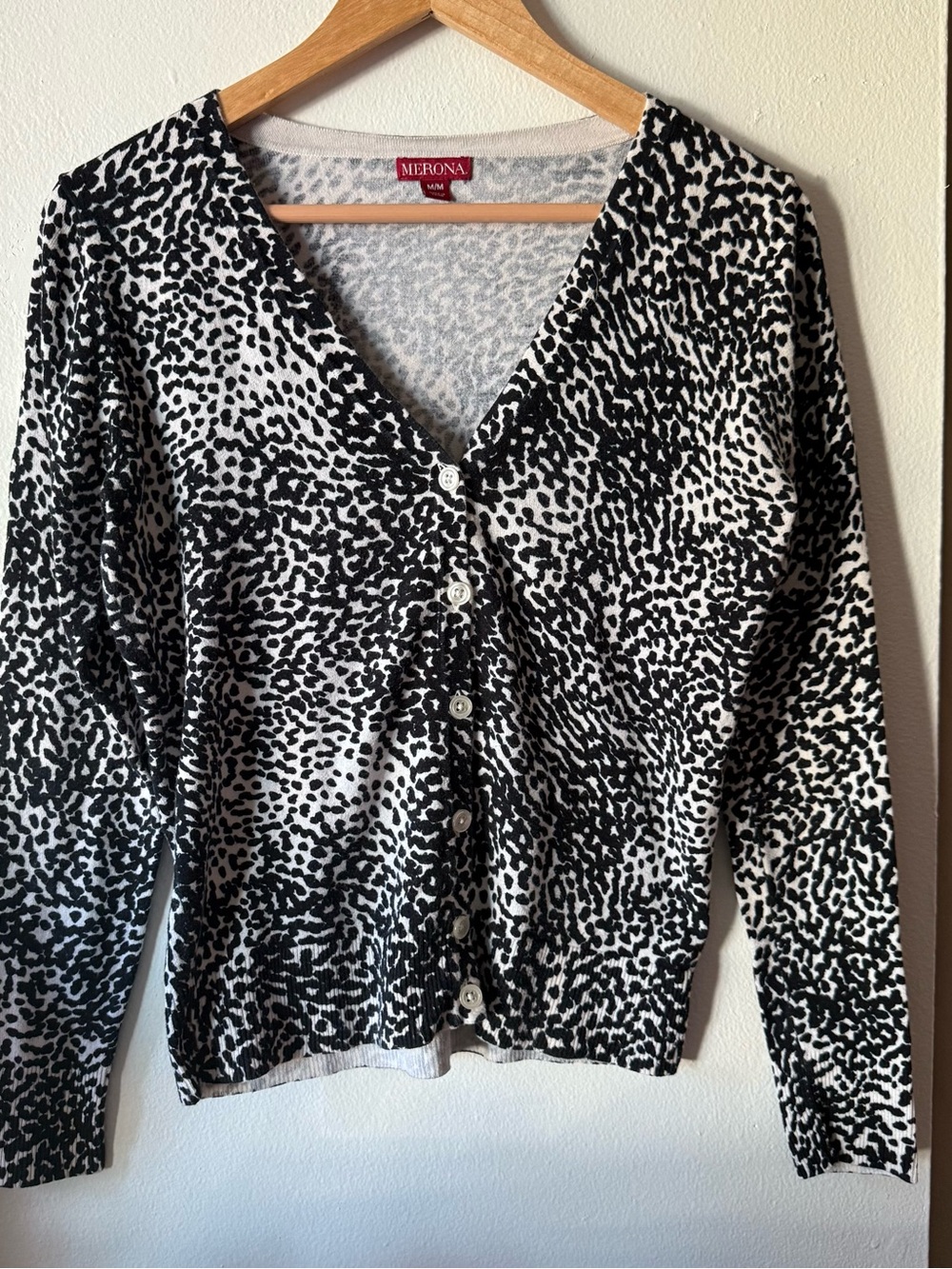 Merona Black and White Printed Button-Front Cardigan